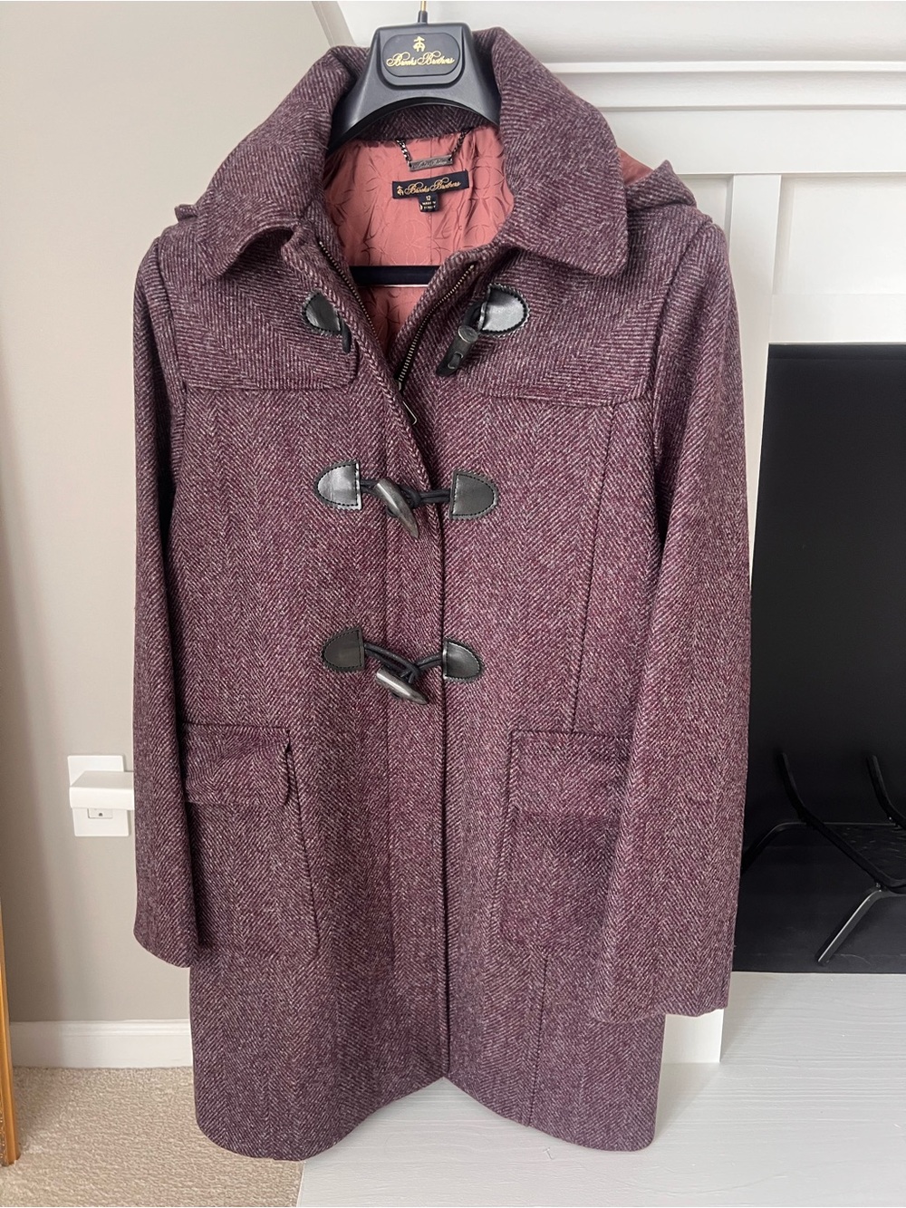 Brooks Brothers Women's Plum Herringbone Toggle Peacoat